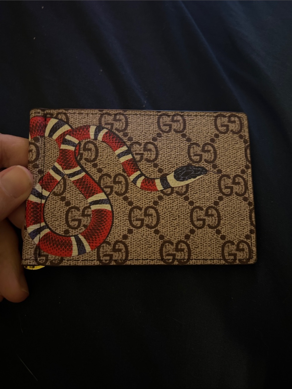 GG Supreme Card Holder with Red, Black & Cream Snake Print
